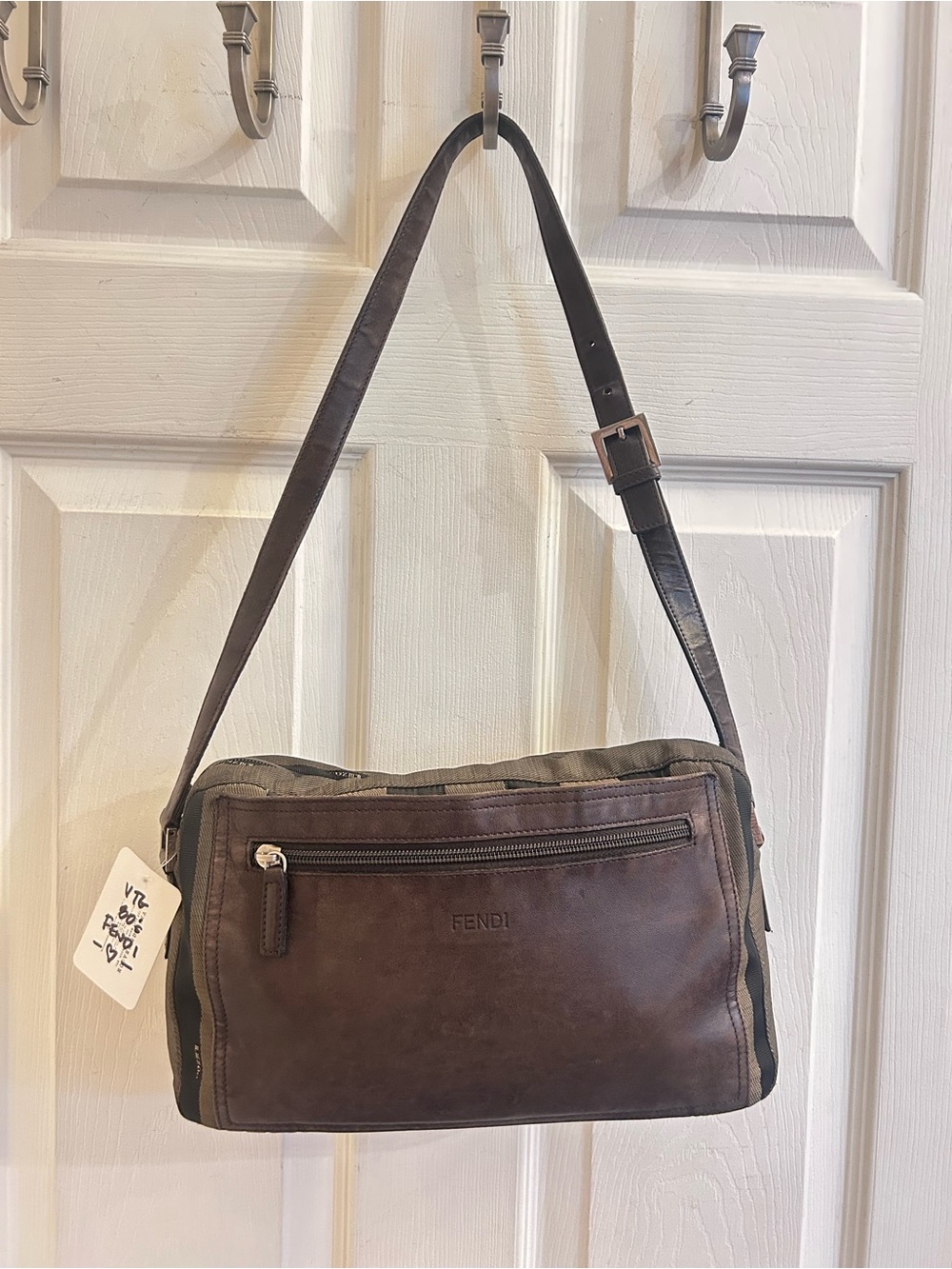 Fendi iconic vintage 80s penguin stripe leather trim crossbody bag